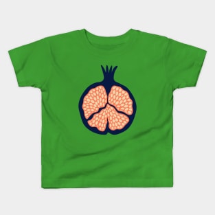 POMEGRANATE Fresh Plump Ripe Tropical Fruit in Dark Blue with Orange Seeds - UnBlink Studio by Jackie Tahara Kids T-Shirt